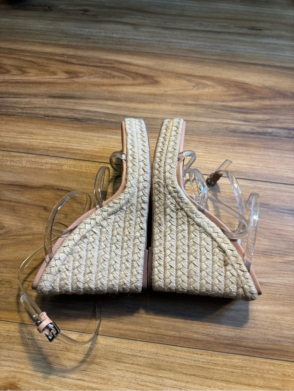 Madden Girl Clear-Strap Espadrille Wedges in Blush
